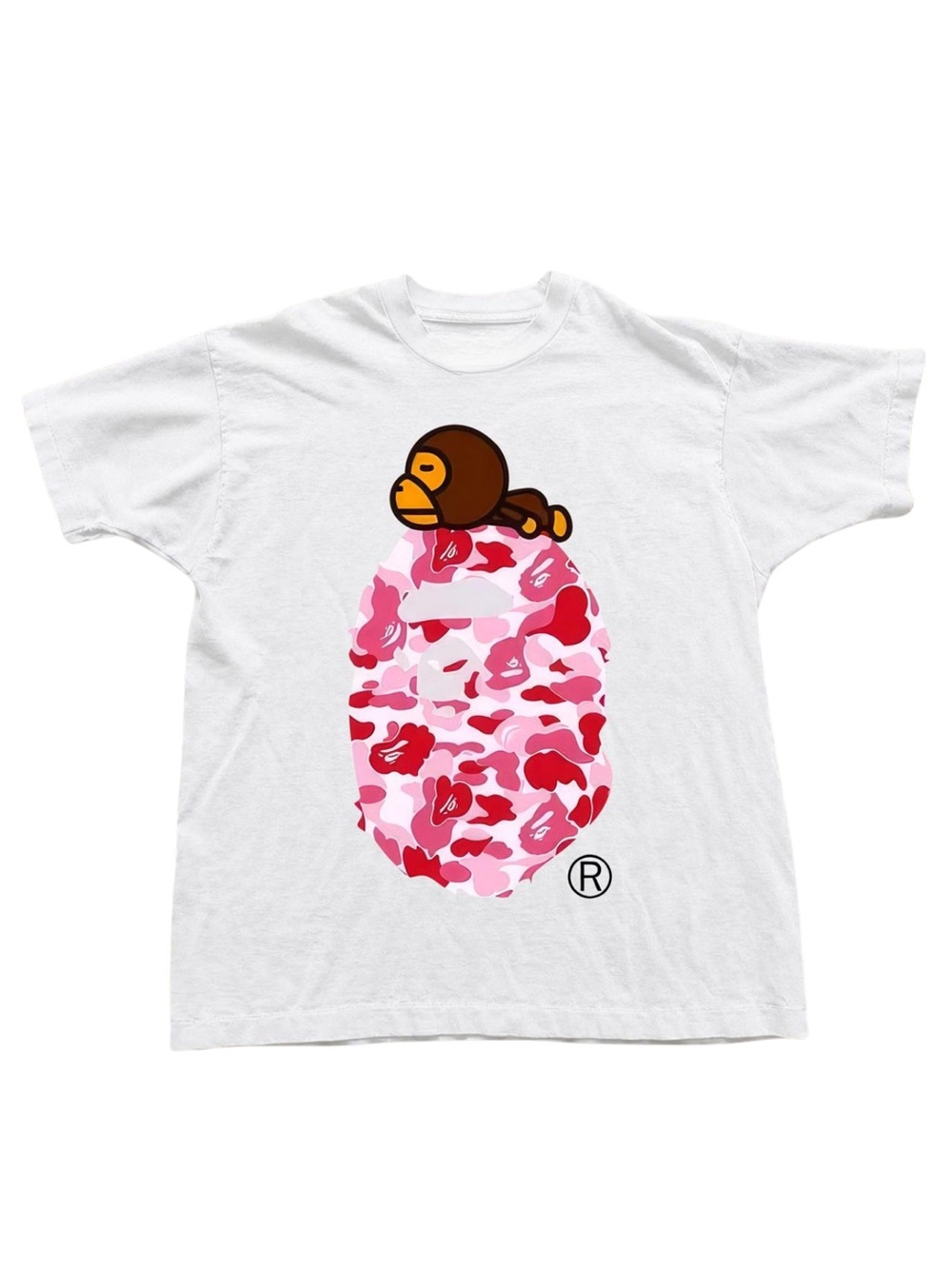 Gildan White T-Shirt with Pink & Red Camouflage Graphic